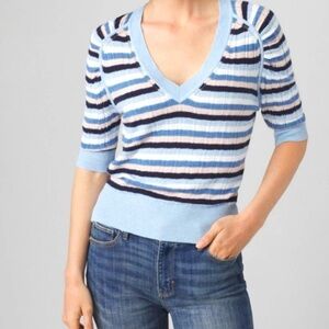 White House Black Market Cashmere-Blend Elbow-Sleeve Shirred Top Size Large